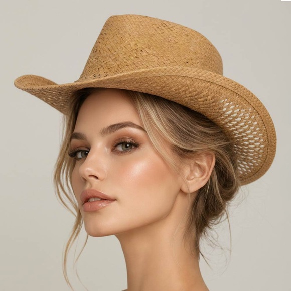 Accessories - Lightweight Breathable Woven Western Summer Fedora Sun Hat